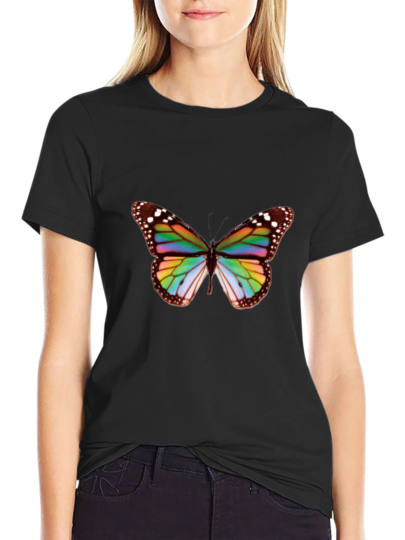 Rainbow Butterfly Graphic Black Tee