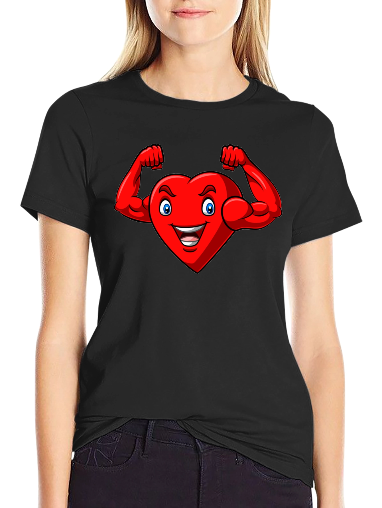 Heart with Muscles Graphic Tee - Black Cotton T-Shirt