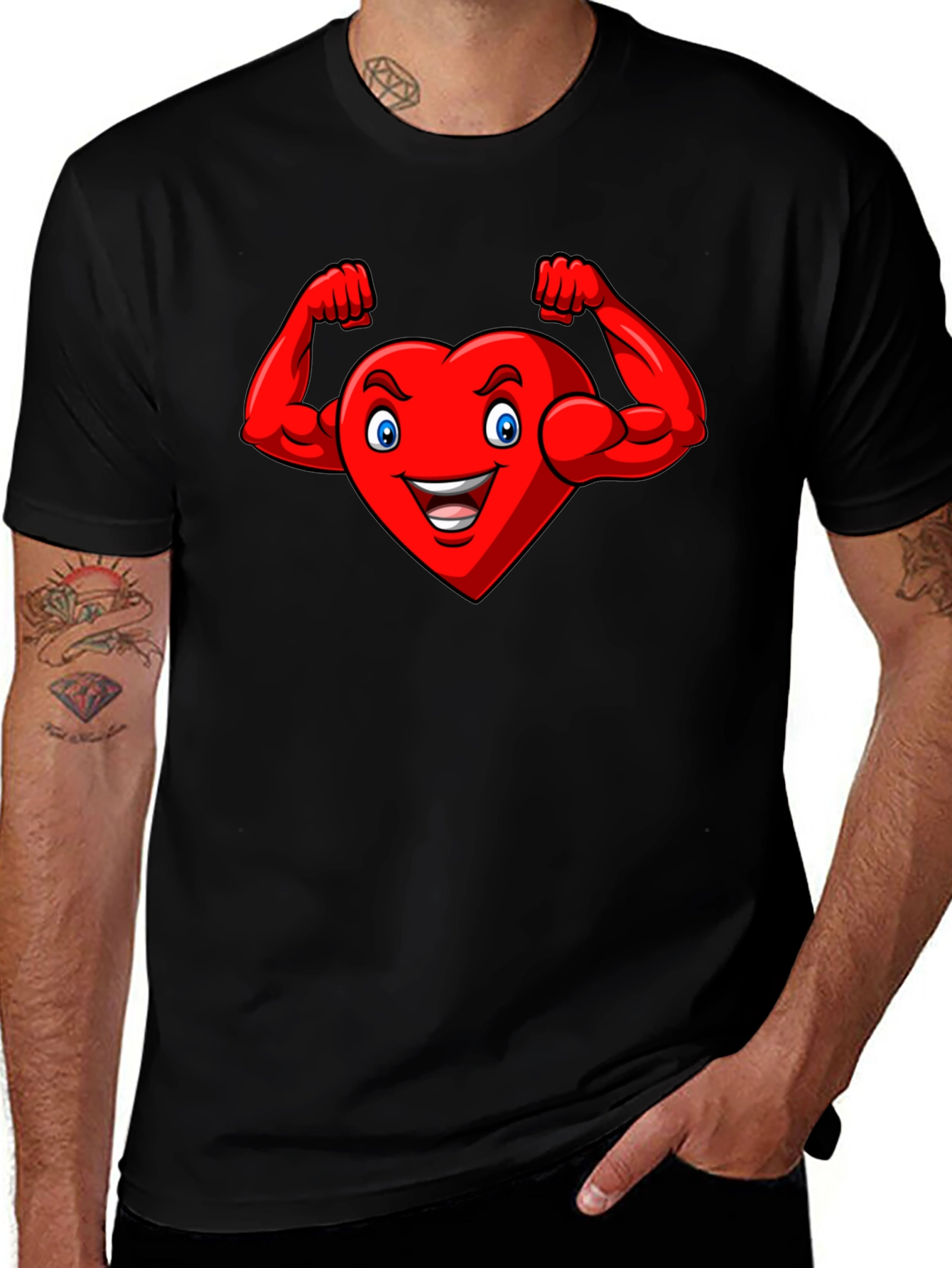 Heart with Muscles Graphic Tee - Black Cotton T-Shirt