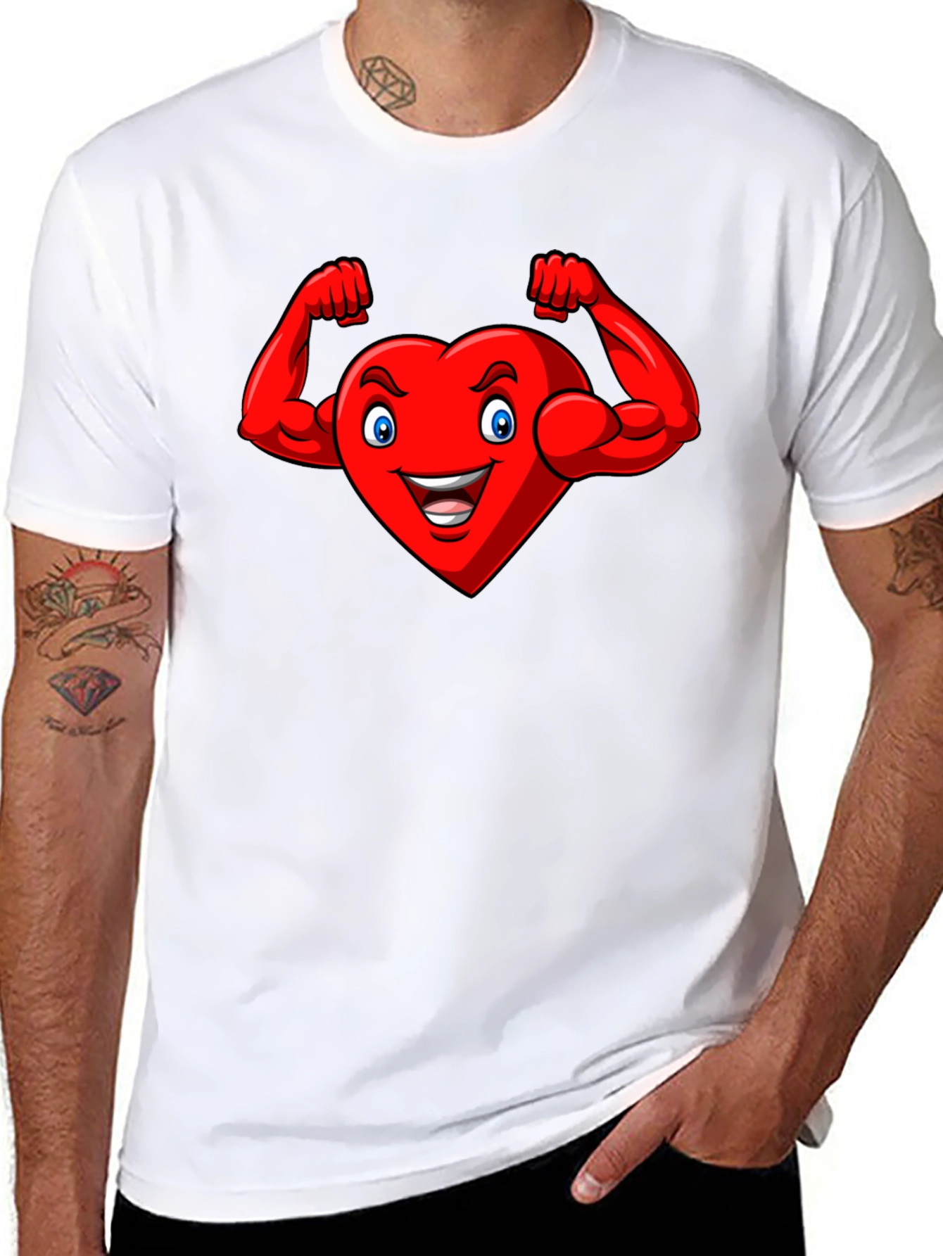 Heart with Muscles Graphic Tee - Black Cotton T-Shirt