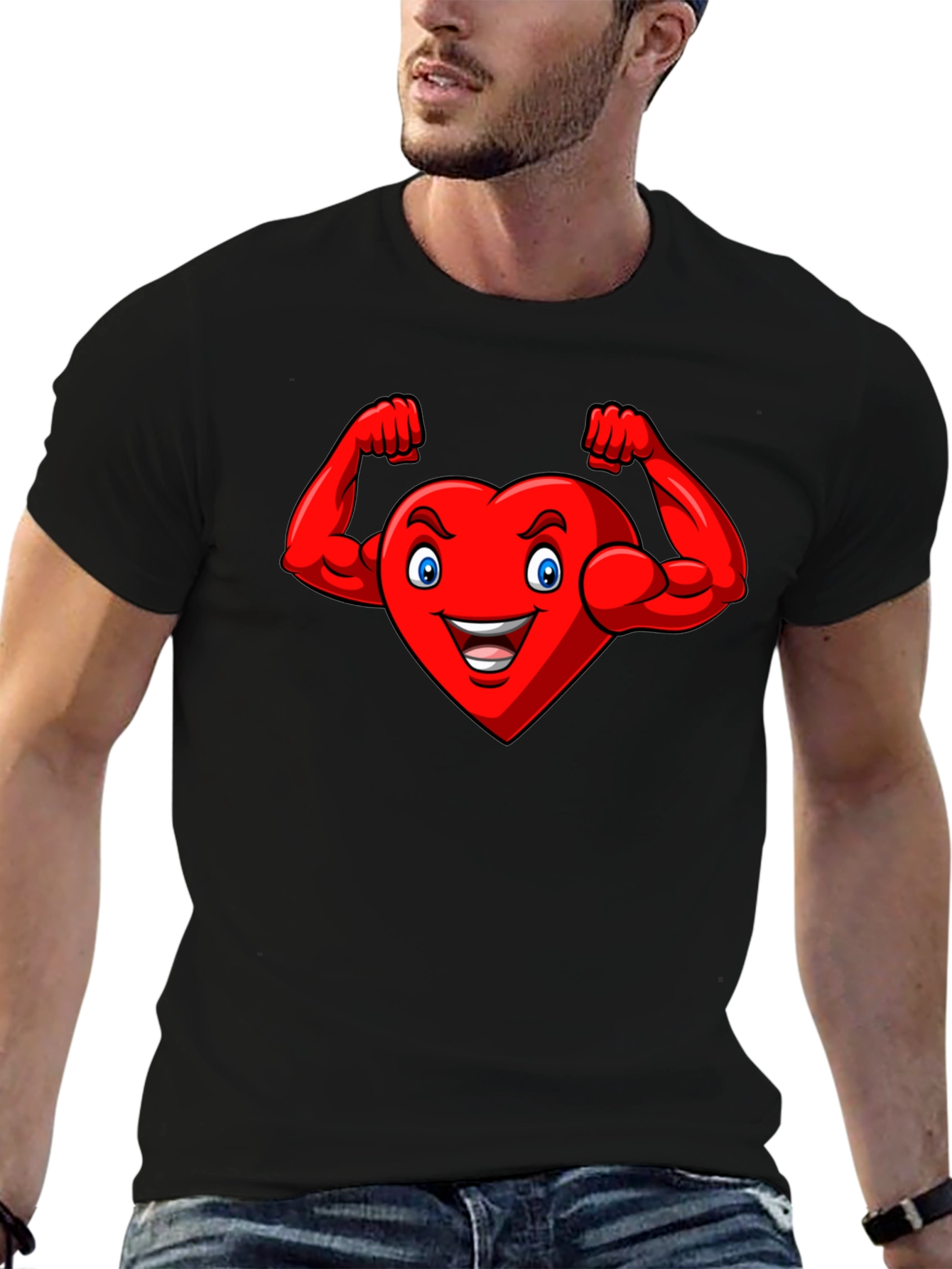 Heart with Muscles Graphic Tee - Black Cotton T-Shirt