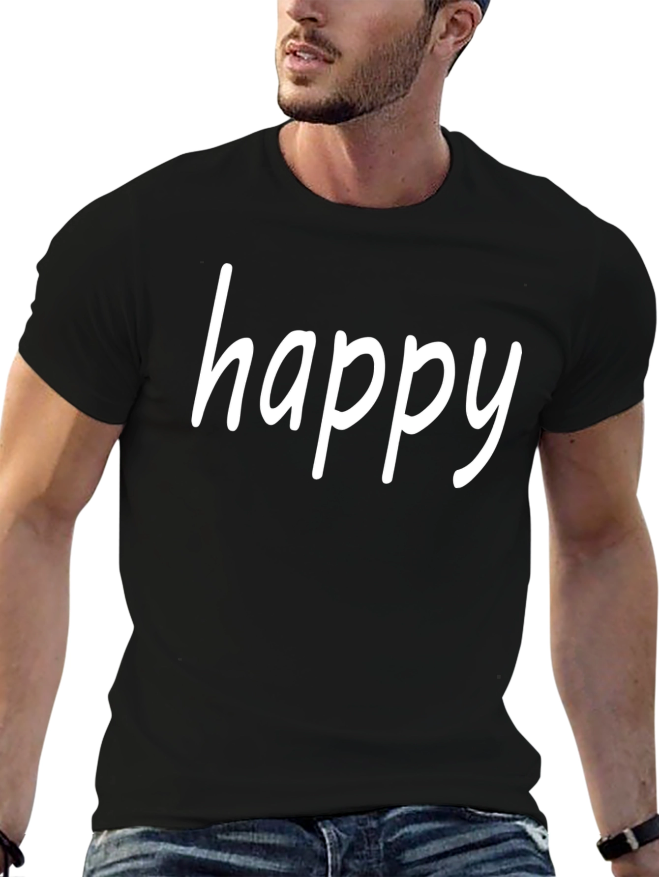 Happy Graphic Tee - Black Cotton T-Shirt
