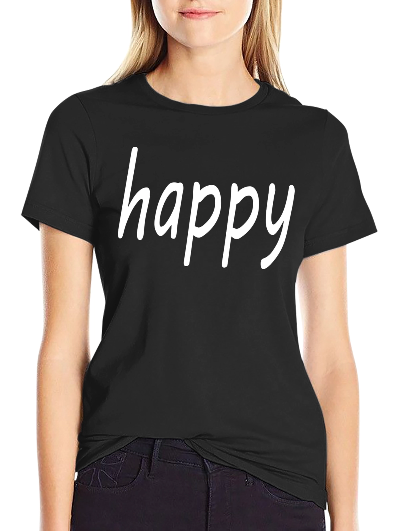 Happy Graphic Tee - Black Cotton T-Shirt