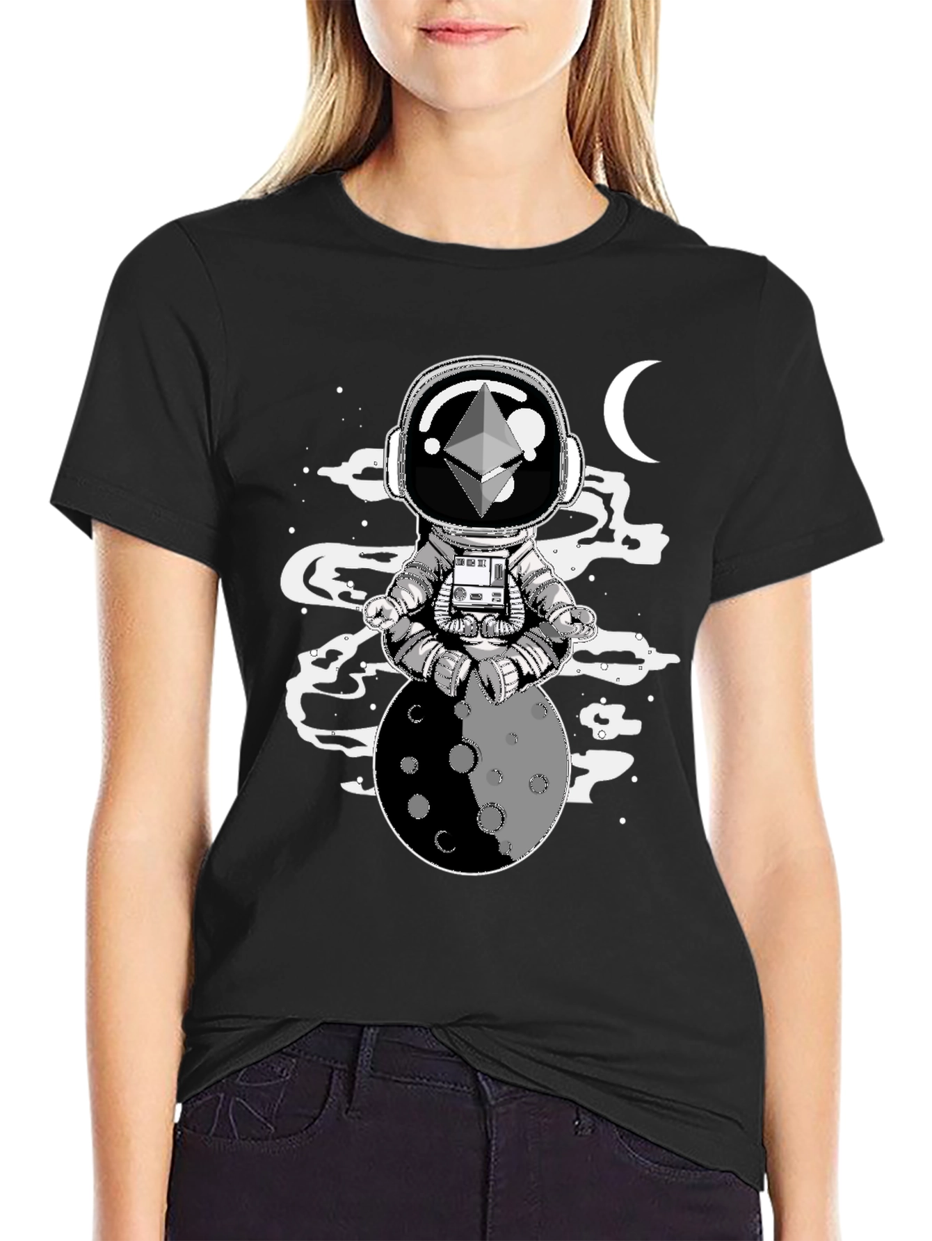 Astronaut Moon Meditation T-Shirt - Black