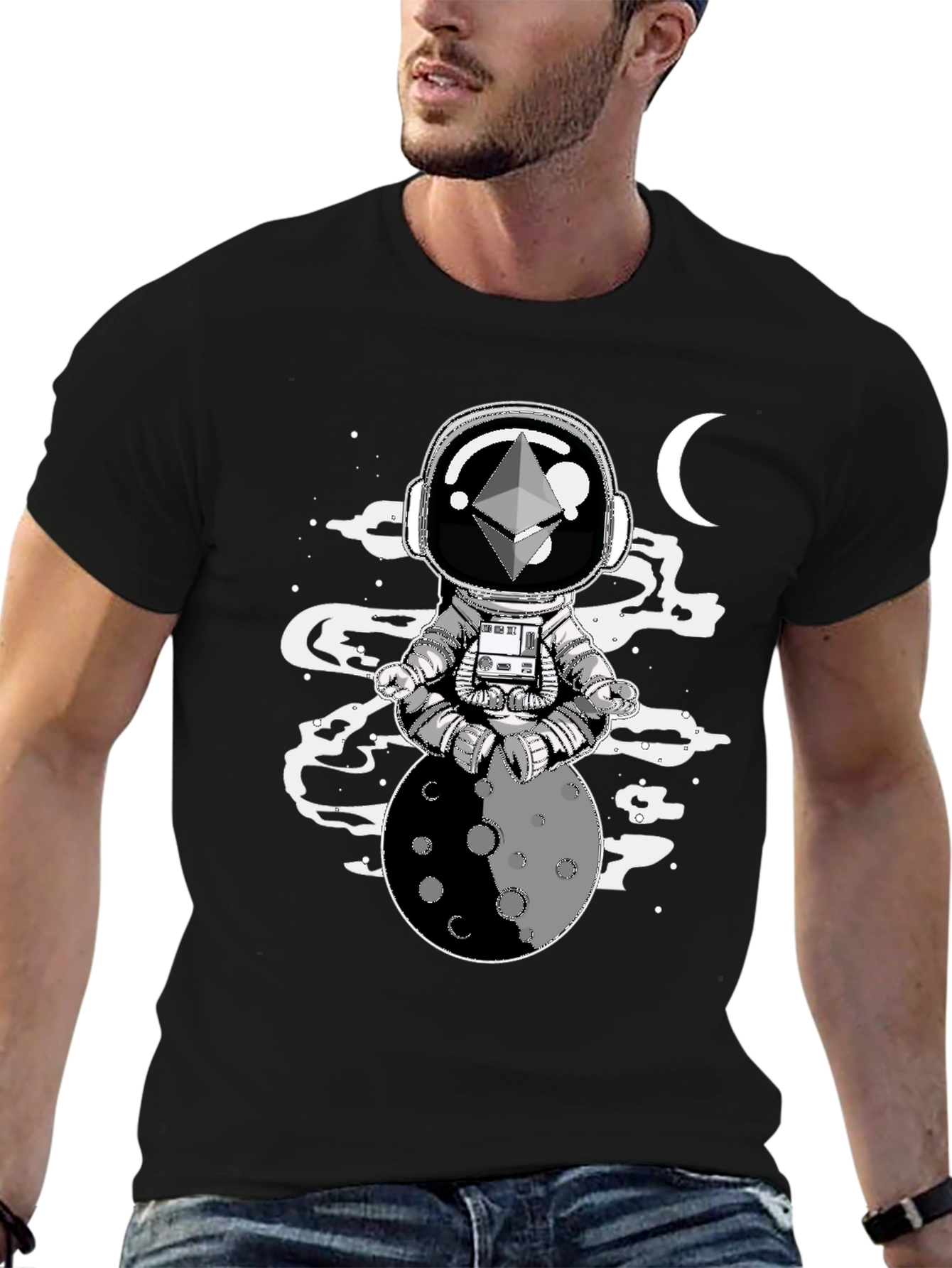 Astronaut Moon Meditation T-Shirt - Black