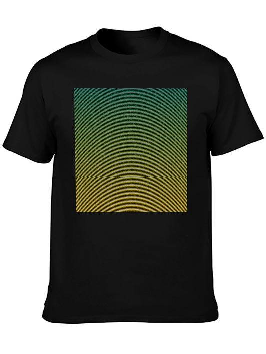 Abstract Gradient Line Pattern Graphic Tee - Modern Black T-Shirt