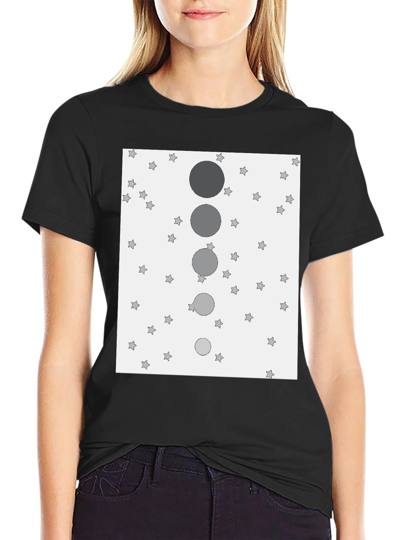 Stylish Black T-Shirt with Starry Sky & Moon Design