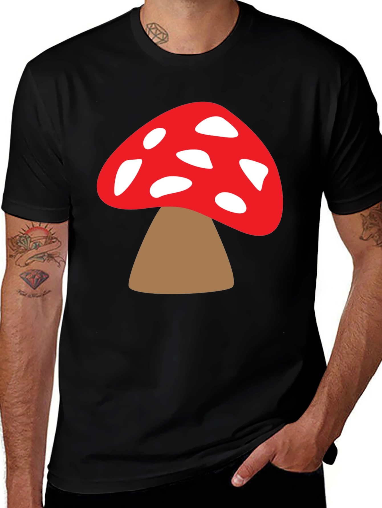 Mushroom Graphic Tee - Funky Black T-Shirt
