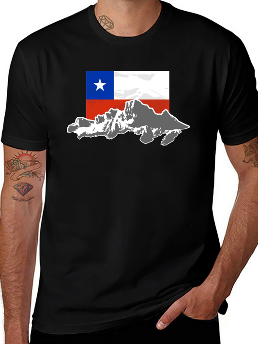 Chile Flag Mountain T-Shirt - Black Cotton Tee