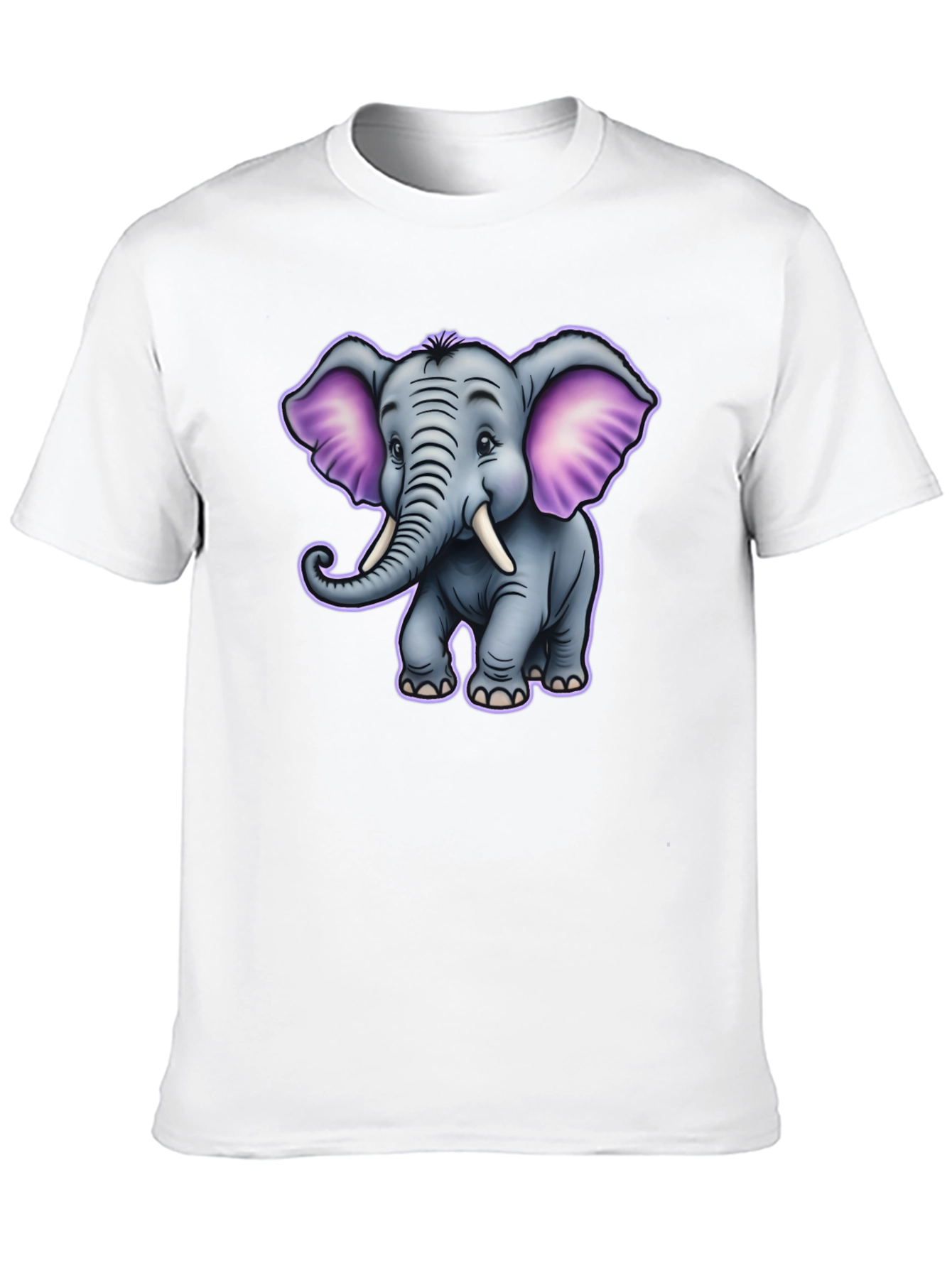 Cute Cartoon Elephant Graphic Tee - Black