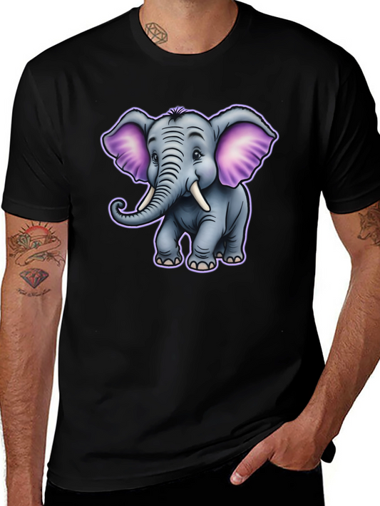 Cute Cartoon Elephant Graphic Tee - Black