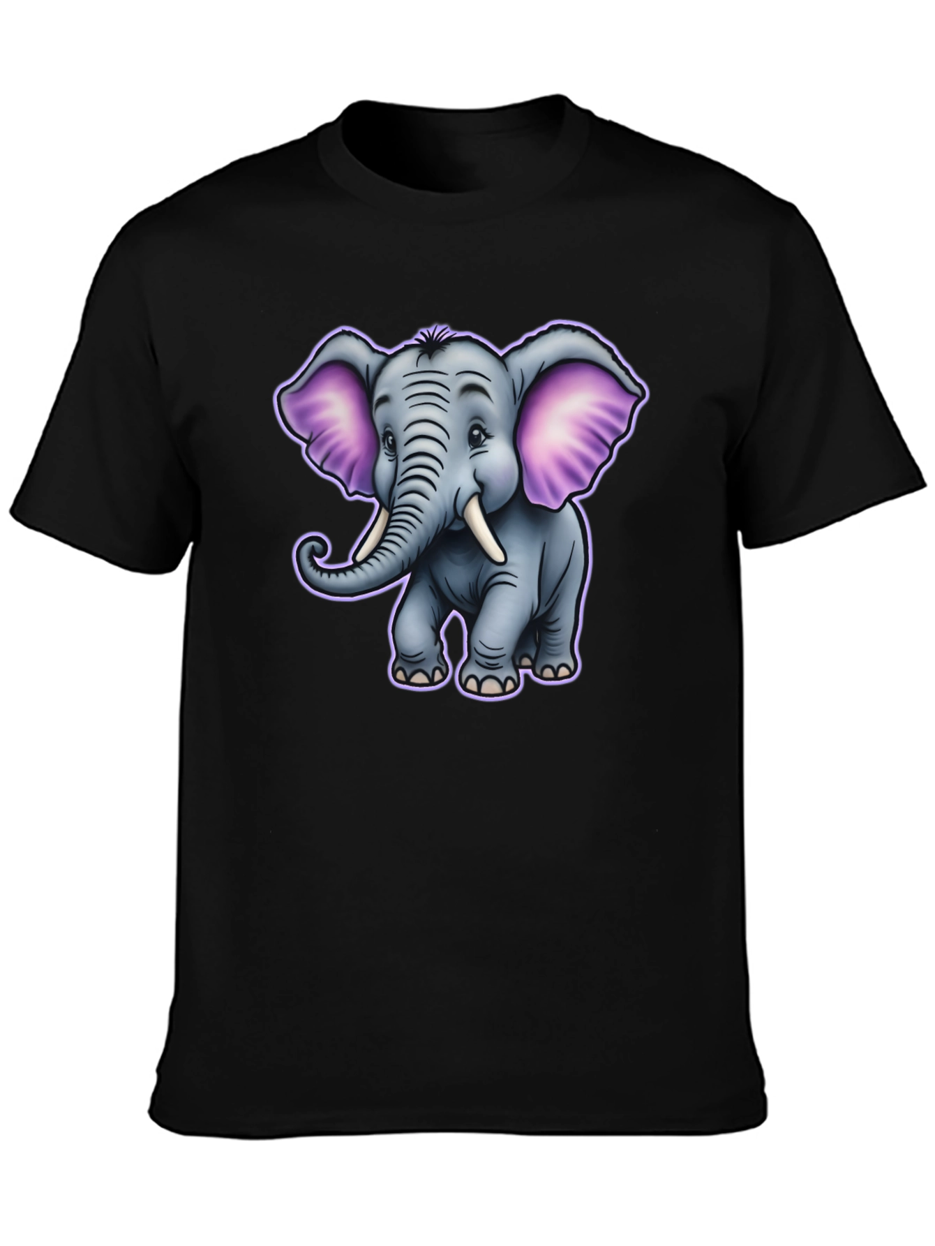 Cute Cartoon Elephant Graphic Tee - Black
