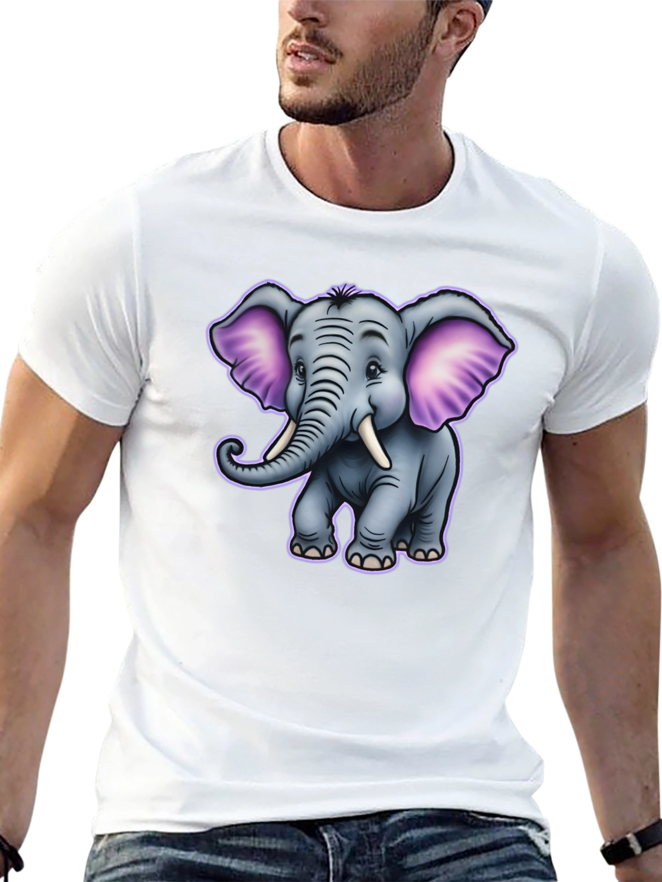 Cute Cartoon Elephant Graphic Tee - Black