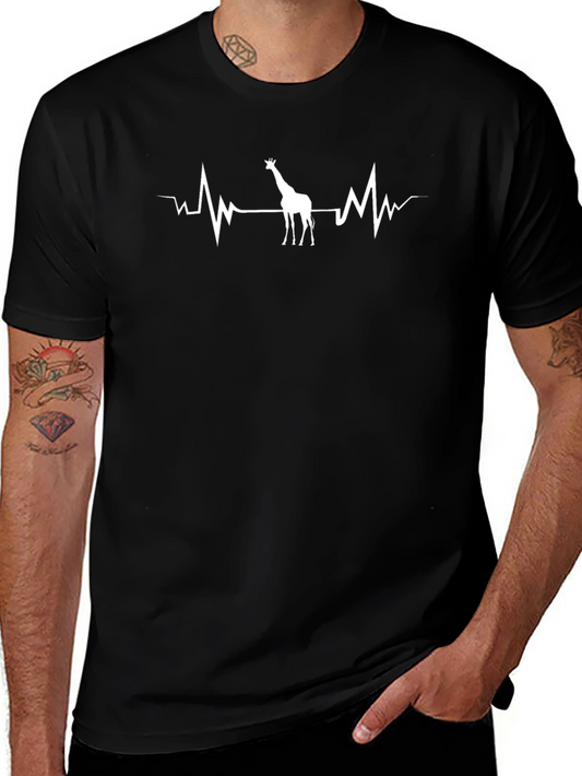 Giraffe Heartbeat T-Shirt - Black Cotton Tee