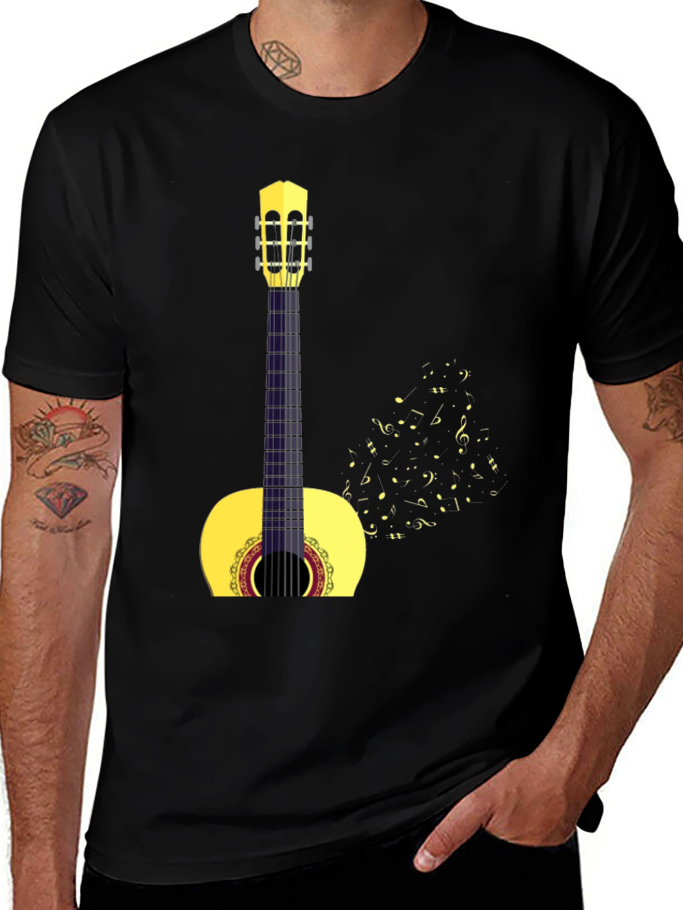 Guitar Music Graphic T-Shirt - Black