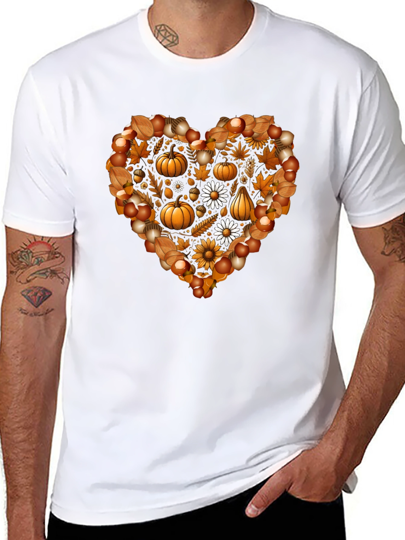 Fall Heart T-Shirt - Pumpkin & Floral Design