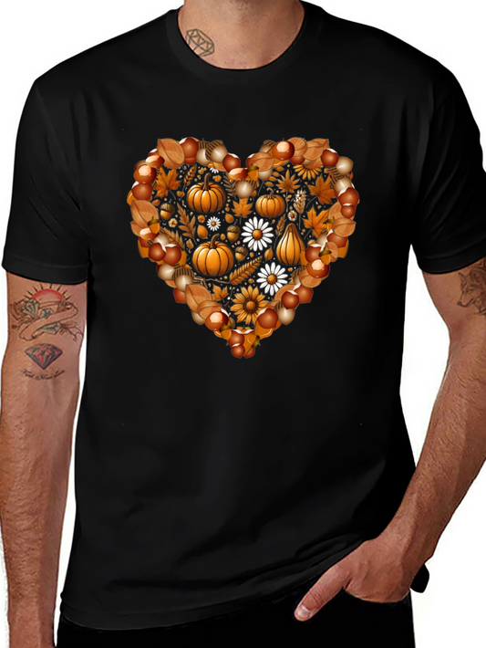 Fall Heart T-Shirt - Pumpkin & Floral Design