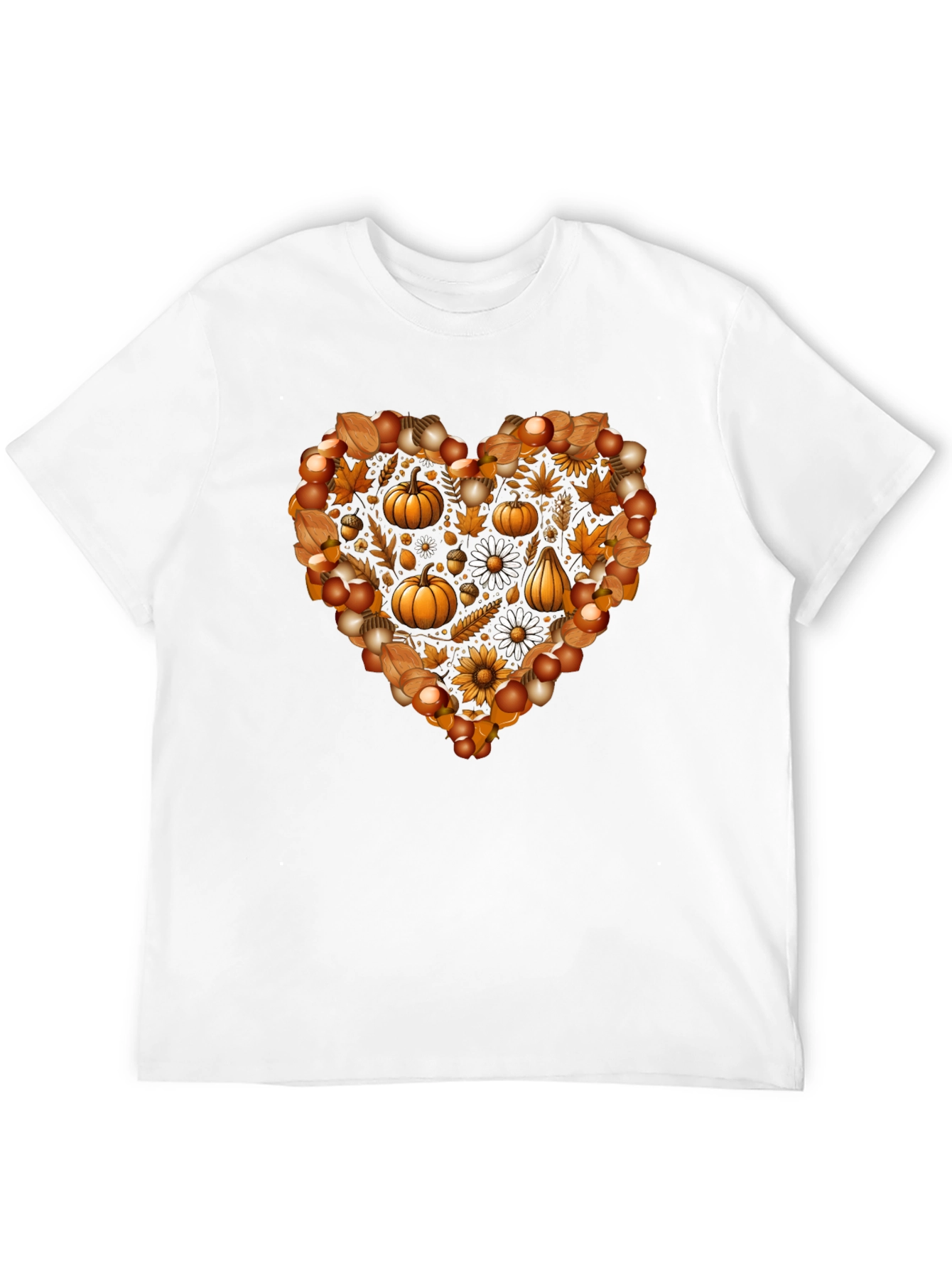 Fall Heart T-Shirt - Pumpkin & Floral Design