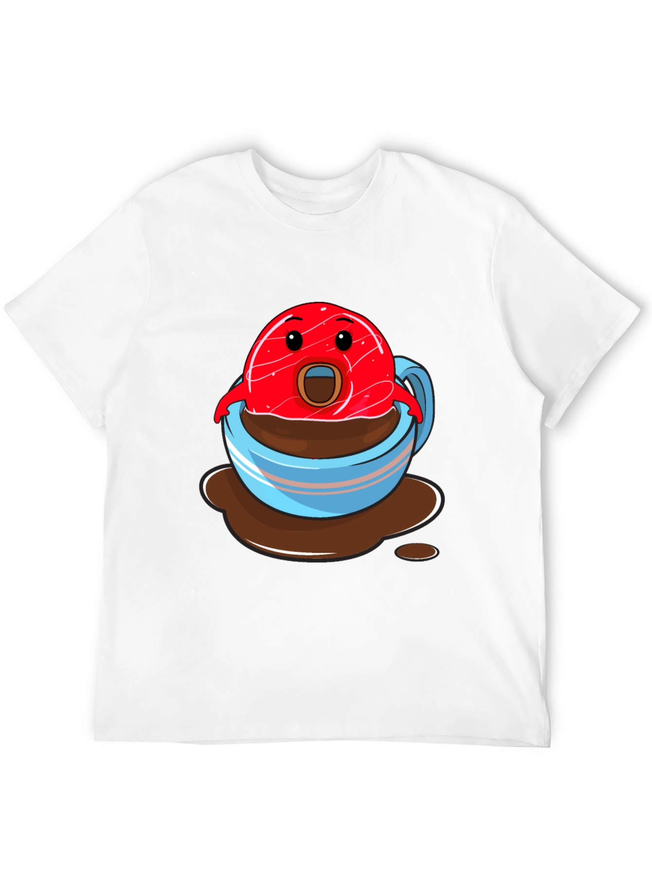 Funny Cartoon Donut in Coffee Cup Graphic T-Shirt
