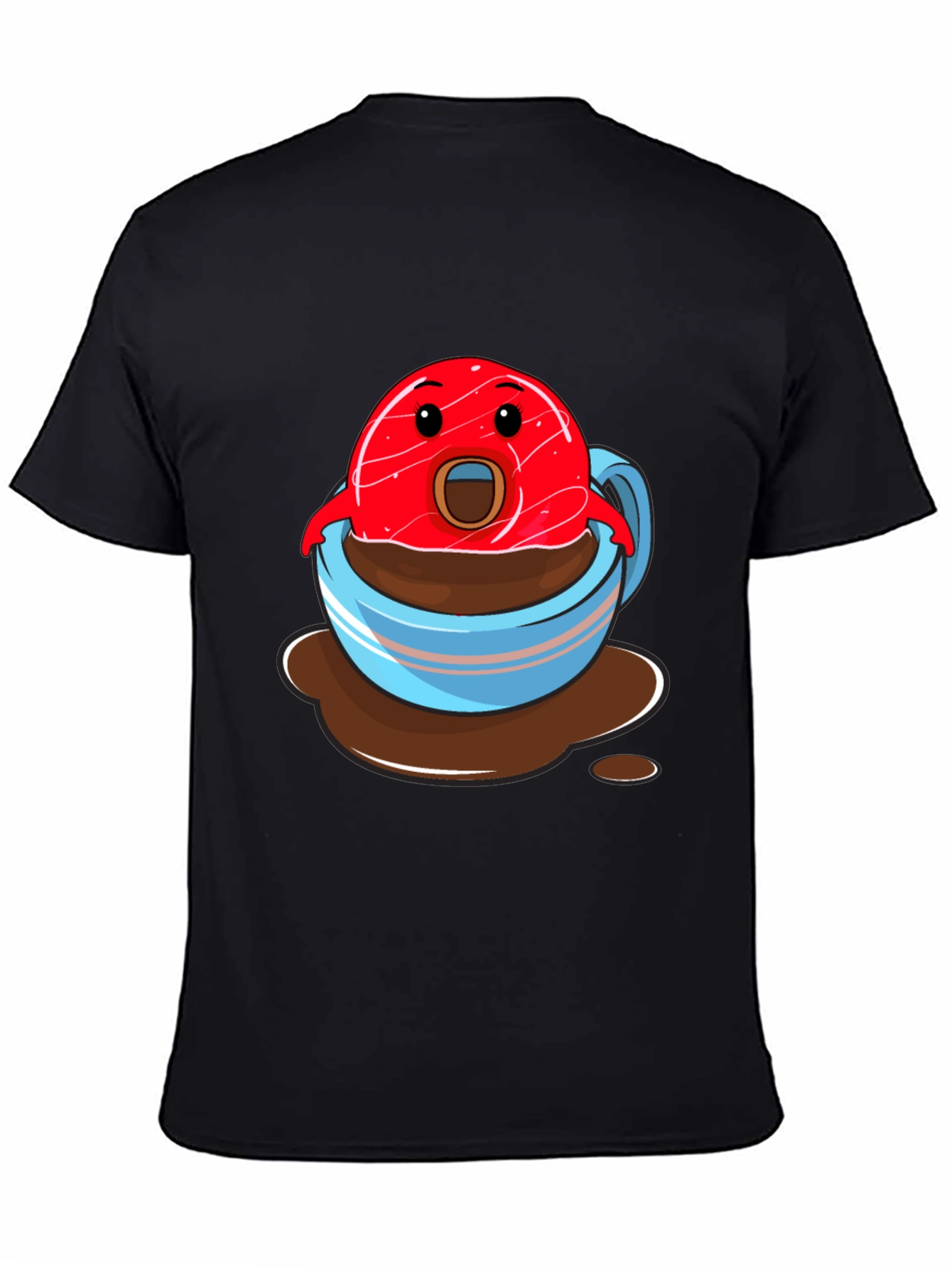 Funny Cartoon Donut in Coffee Cup Graphic T-Shirt