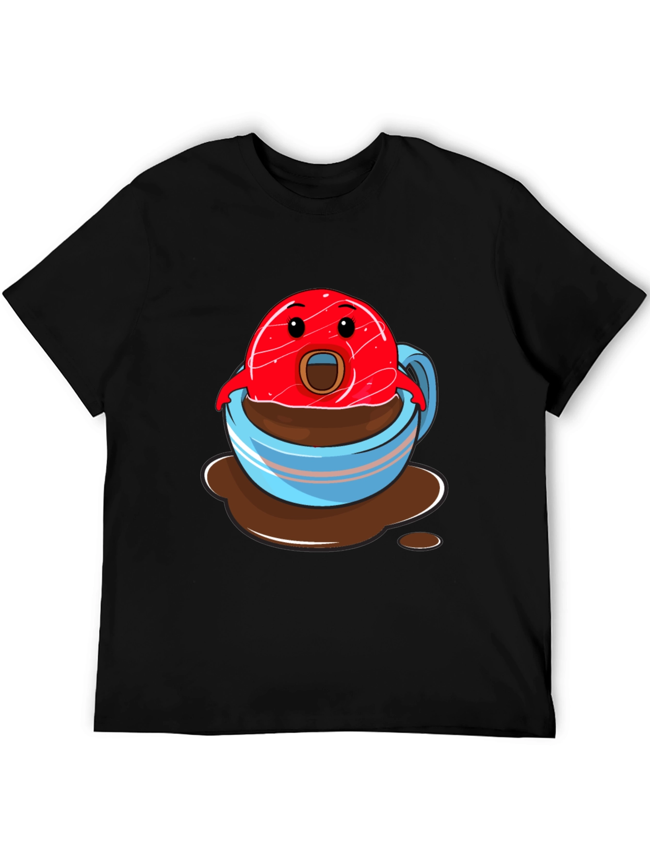 Funny Cartoon Donut in Coffee Cup Graphic T-Shirt