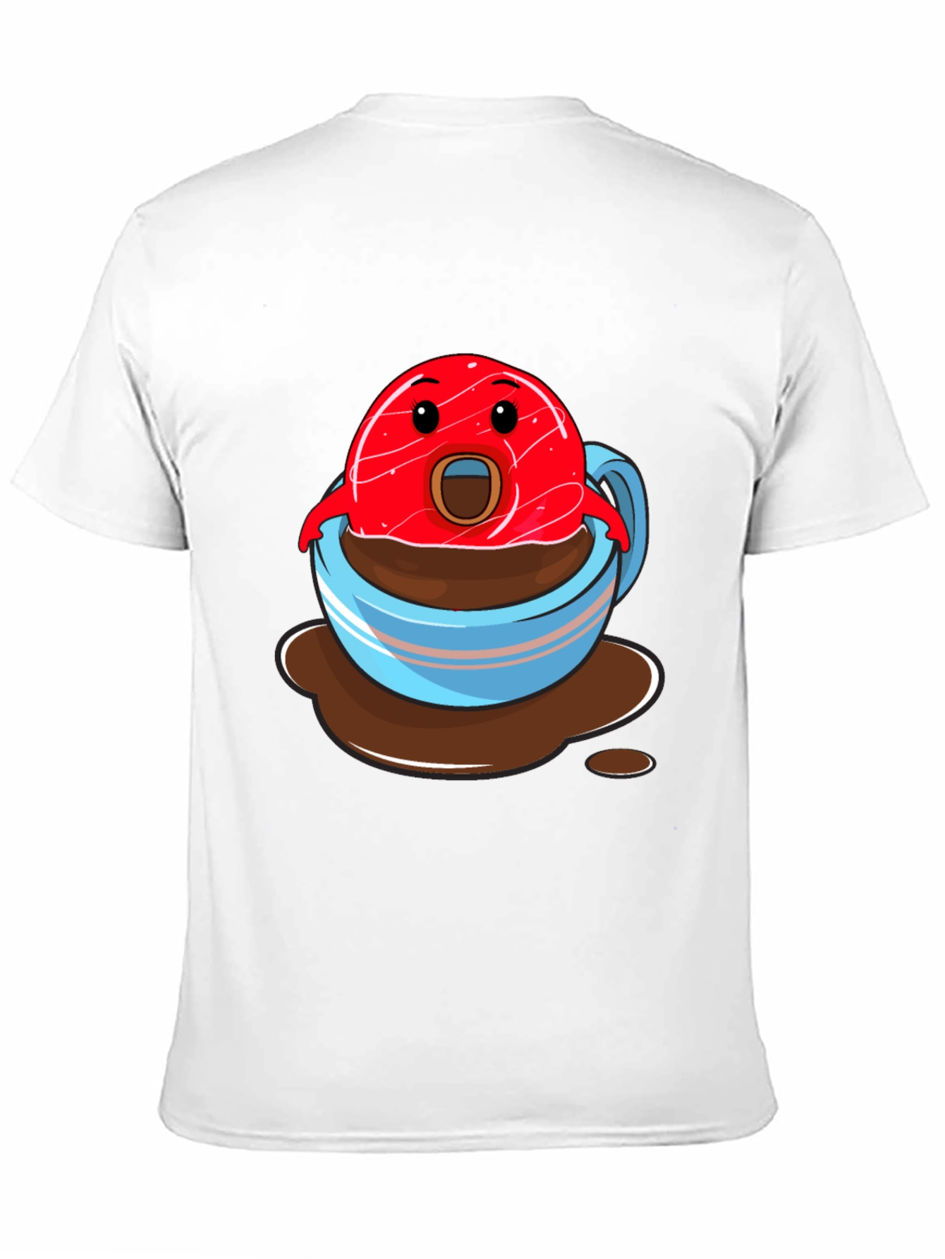 Funny Cartoon Donut in Coffee Cup Graphic T-Shirt