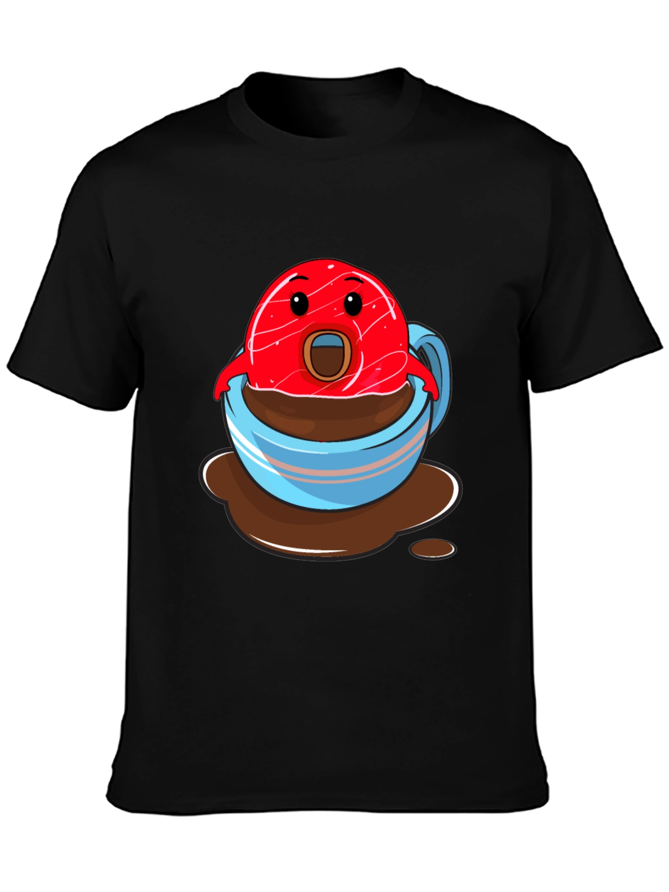 Funny Cartoon Donut in Coffee Cup Graphic T-Shirt
