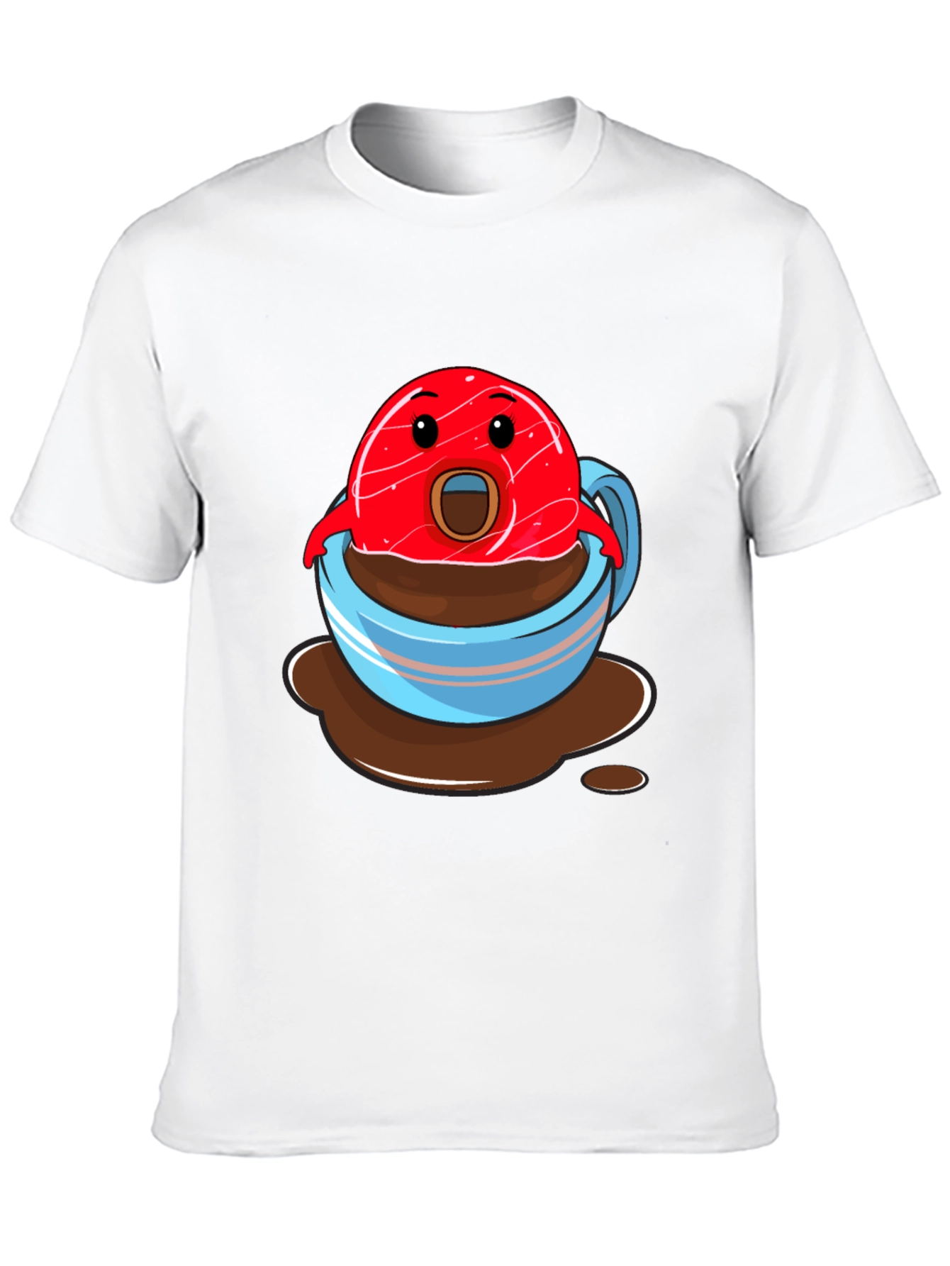 Funny Cartoon Donut in Coffee Cup Graphic T-Shirt