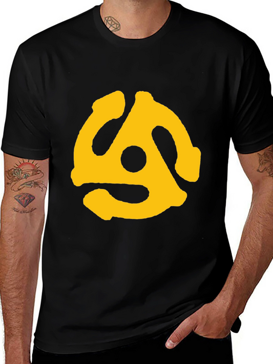 Black T-Shirt with Yellow Record Adapter Graphic