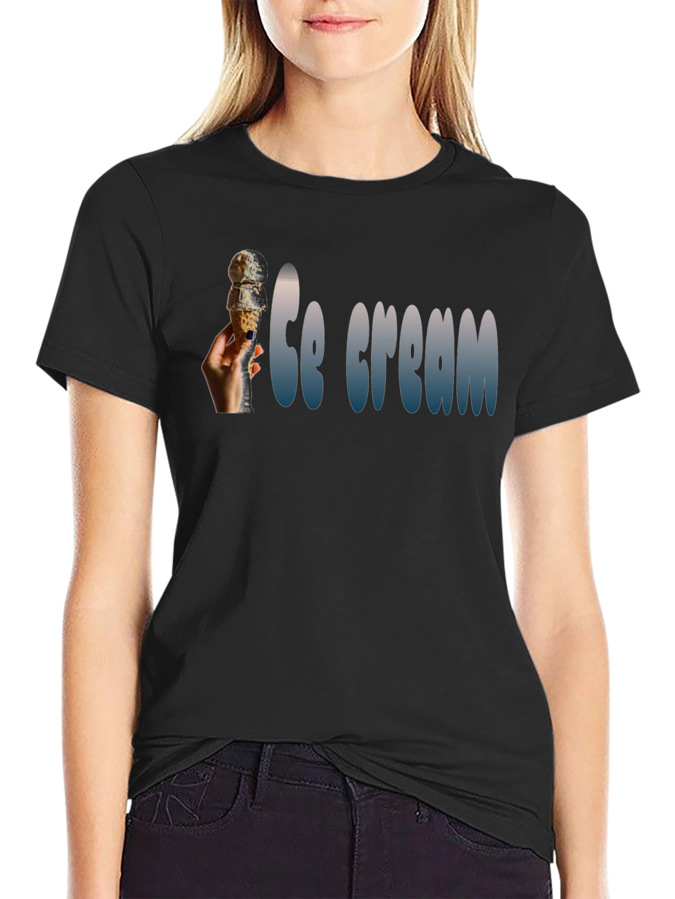 Ice Cream Cone Graphic Black T-Shirt