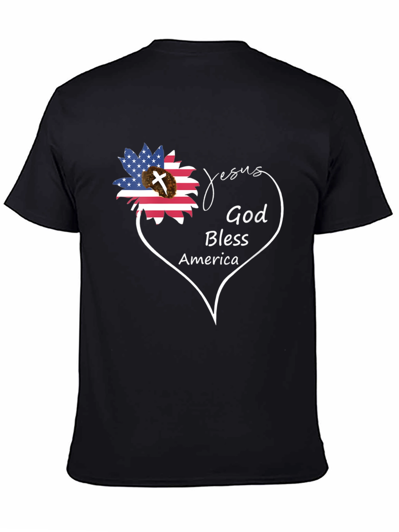 Jesus God Bless America Black Graphic T-Shirt