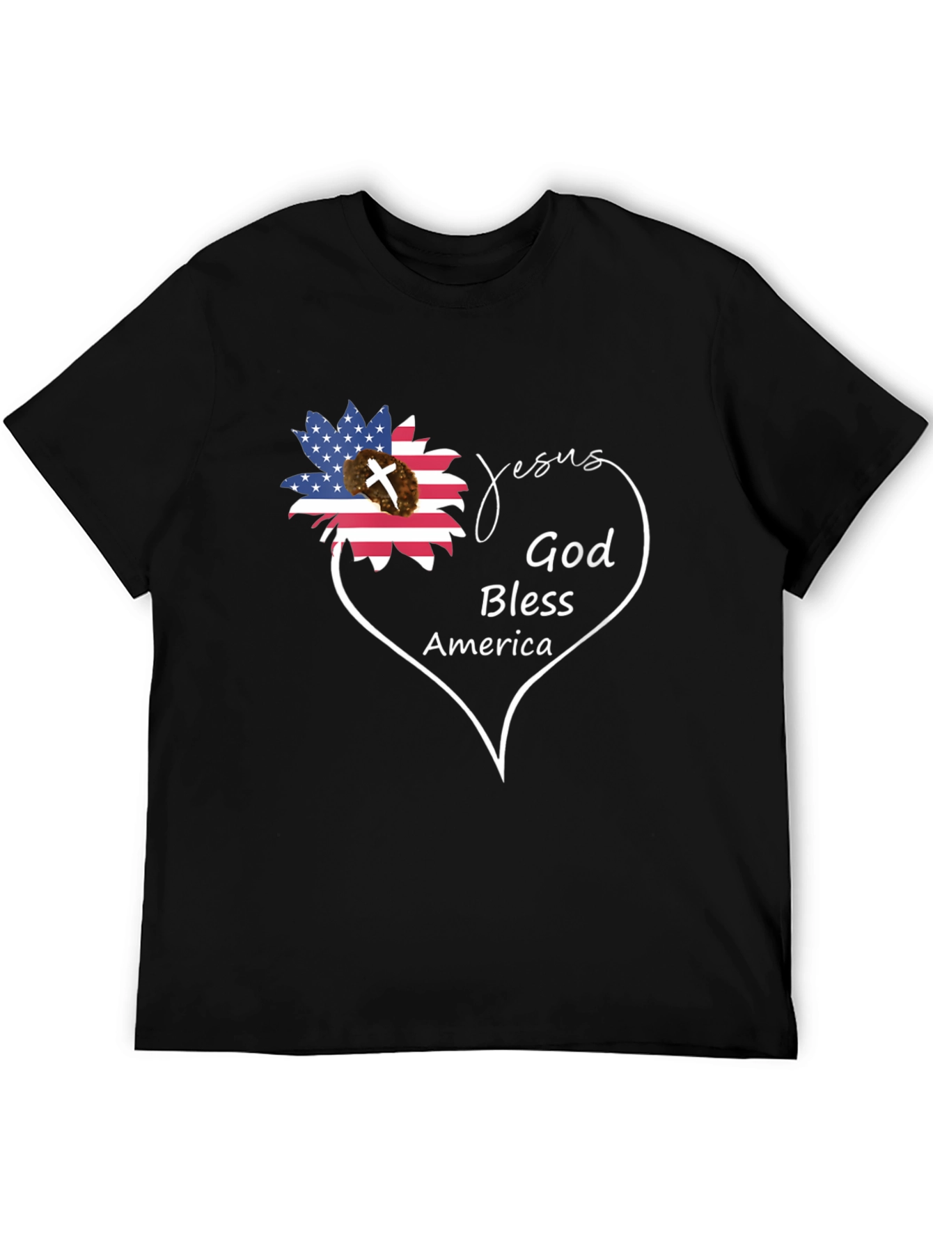 Jesus God Bless America Black Graphic T-Shirt