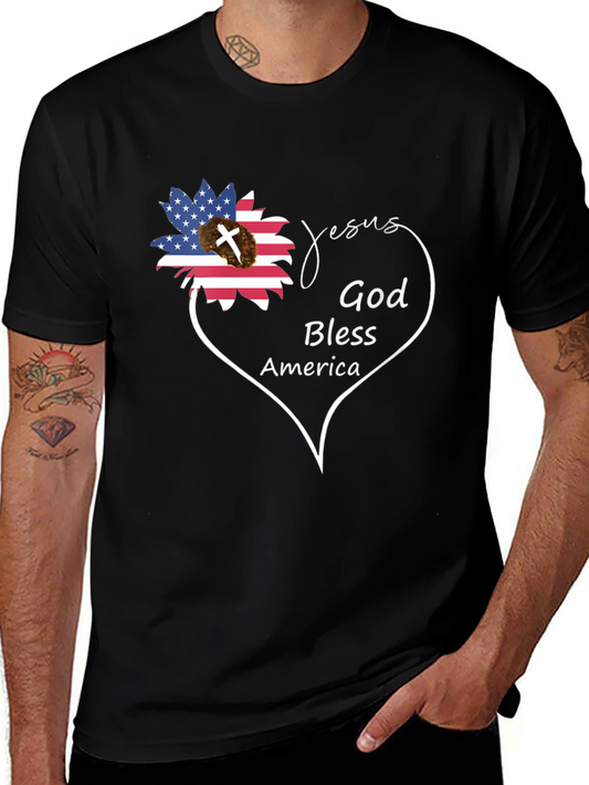 Jesus God Bless America Black Graphic T-Shirt