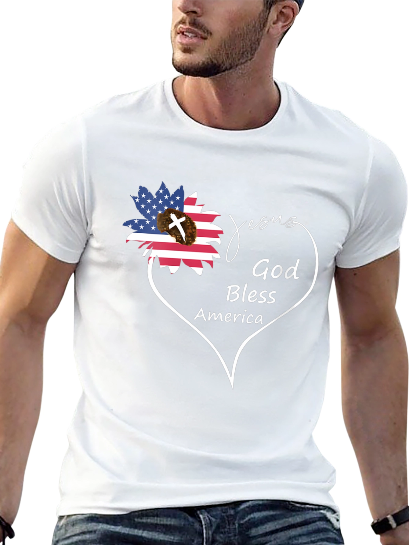 Jesus God Bless America Black Graphic T-Shirt