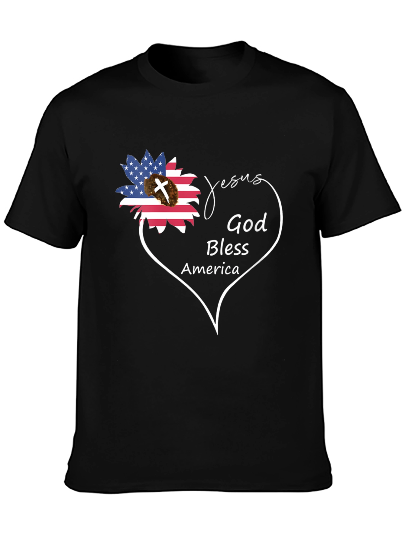 Jesus God Bless America Black Graphic T-Shirt
