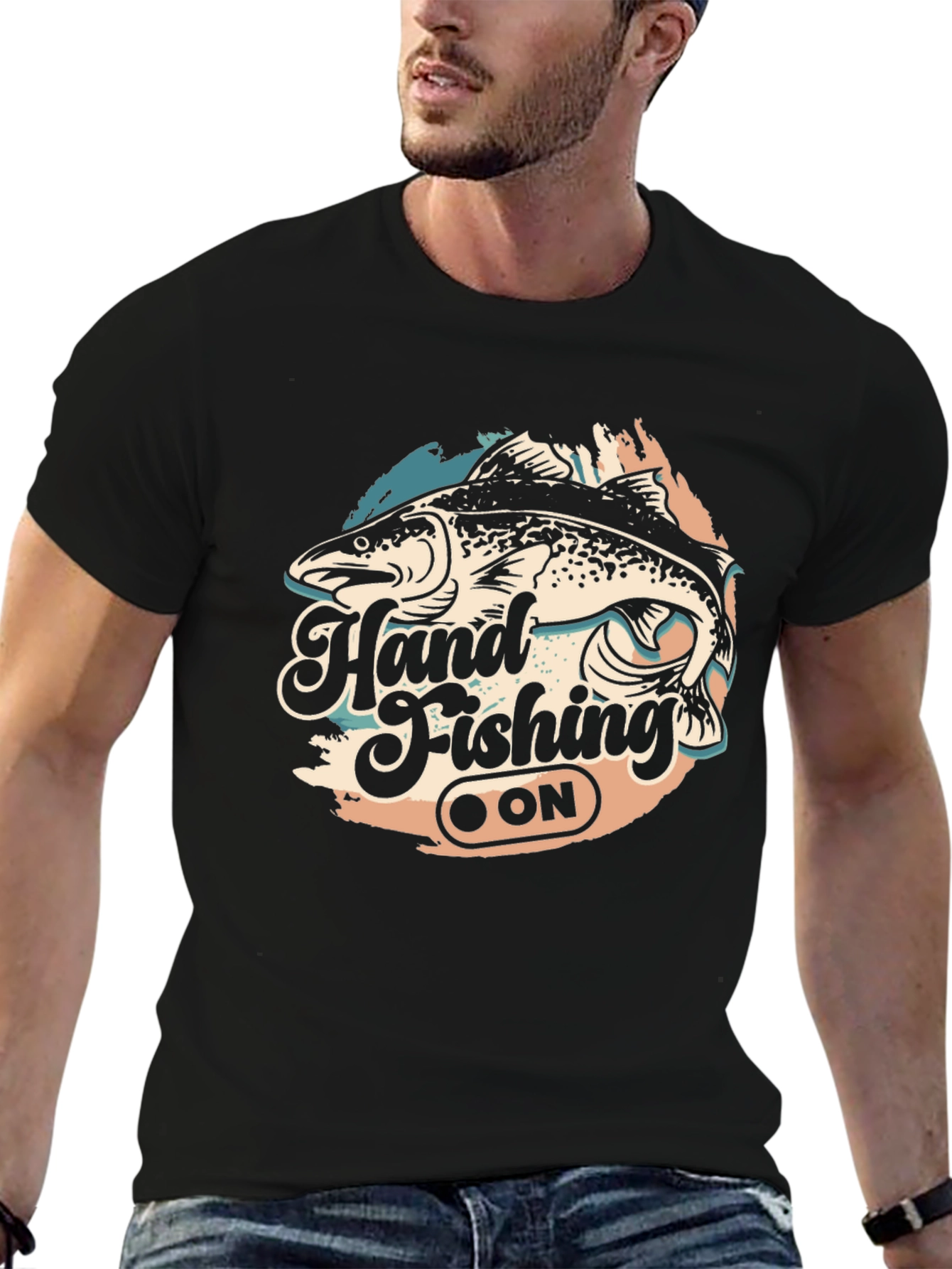 Hand Fishing ON T-Shirt - Black Tee