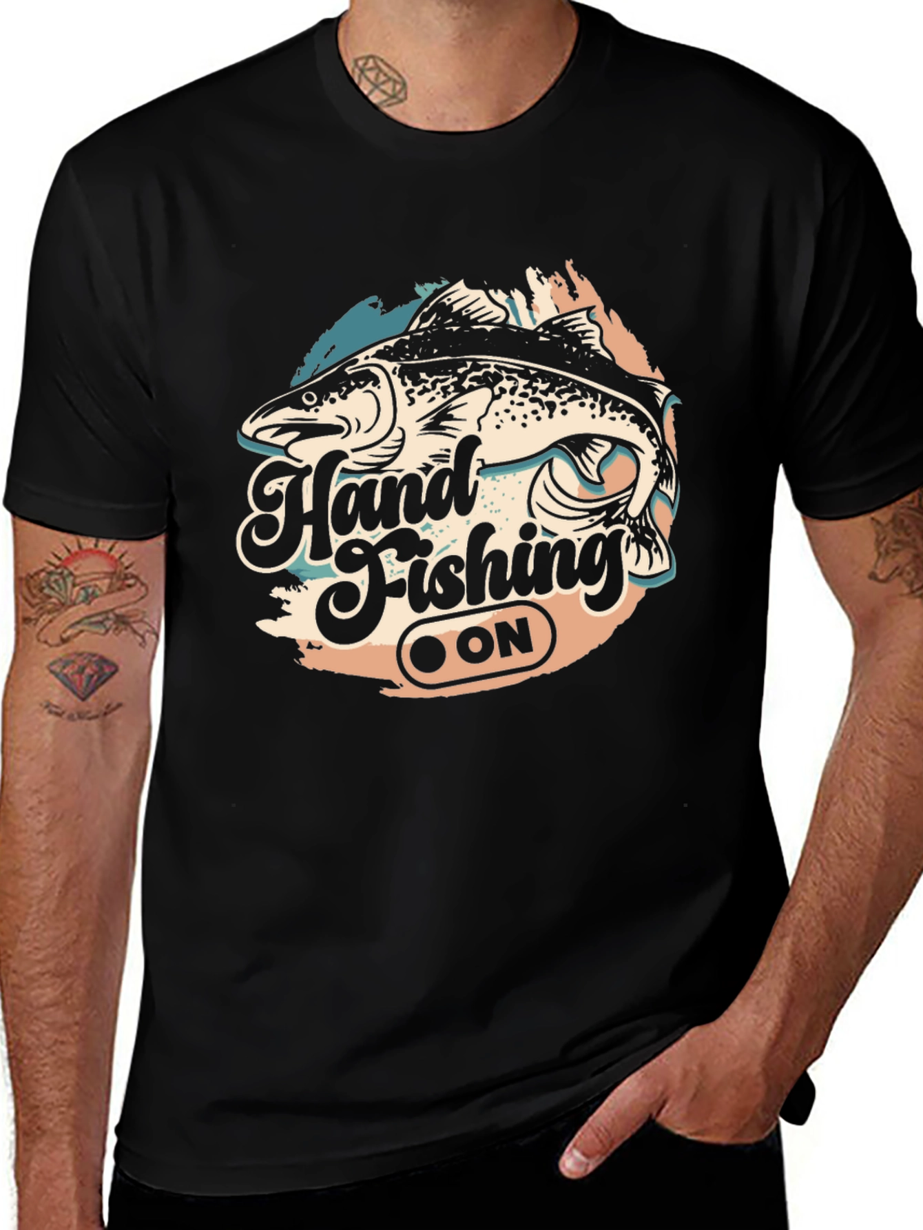 Hand Fishing ON T-Shirt - Black Tee