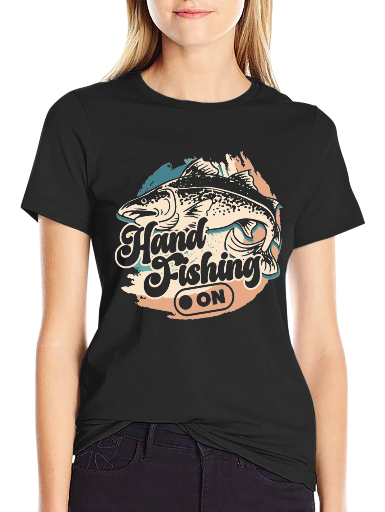 Hand Fishing ON T-Shirt - Black Tee