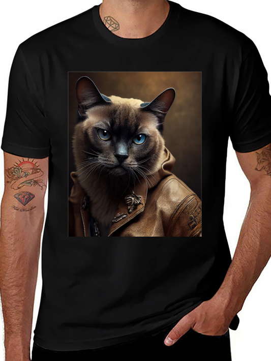 Cat in Leather Jacket T-Shirt - Cool & Unique Tee