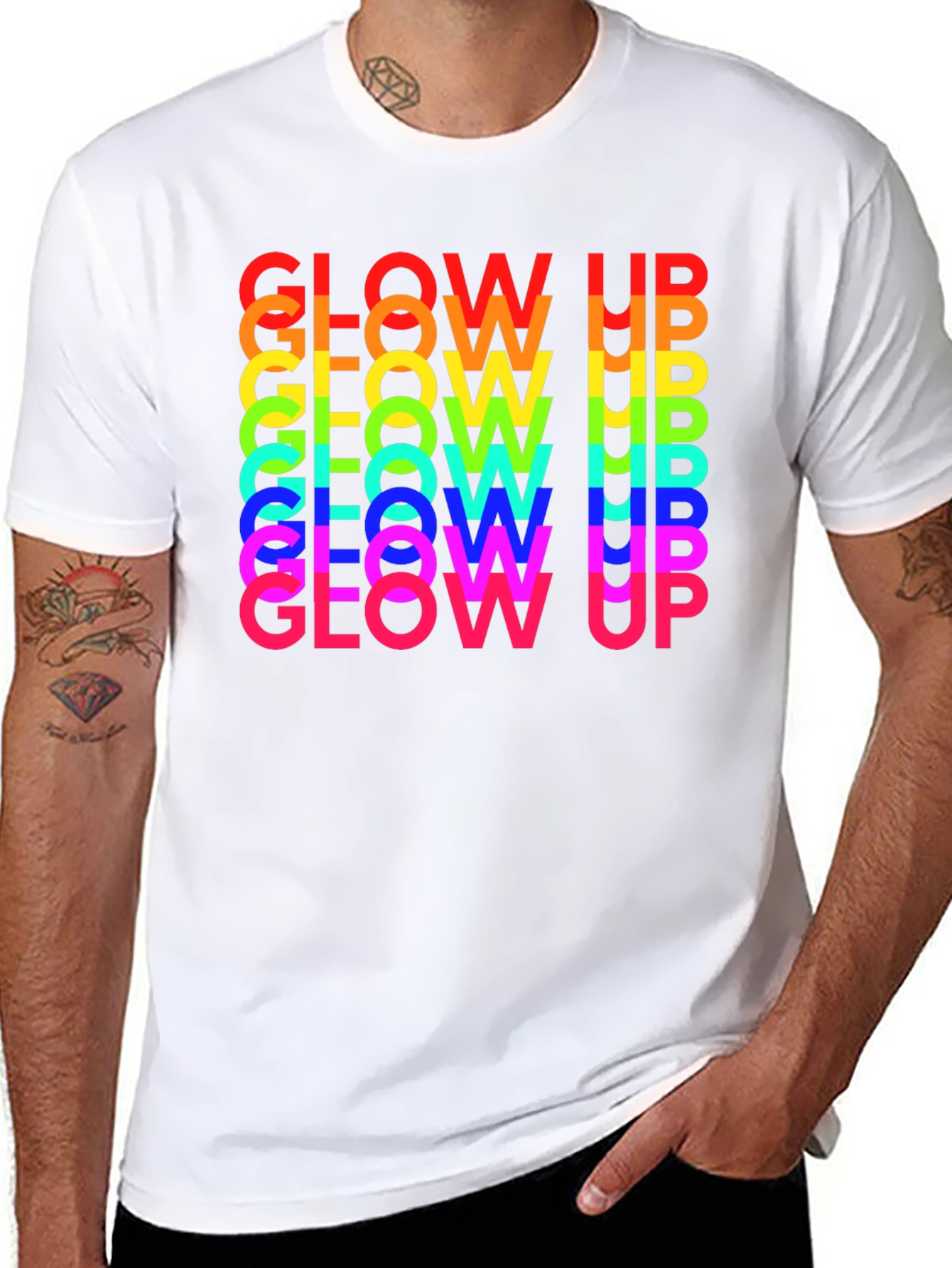 Glow Up Rainbow Text Graphic Tee - Black