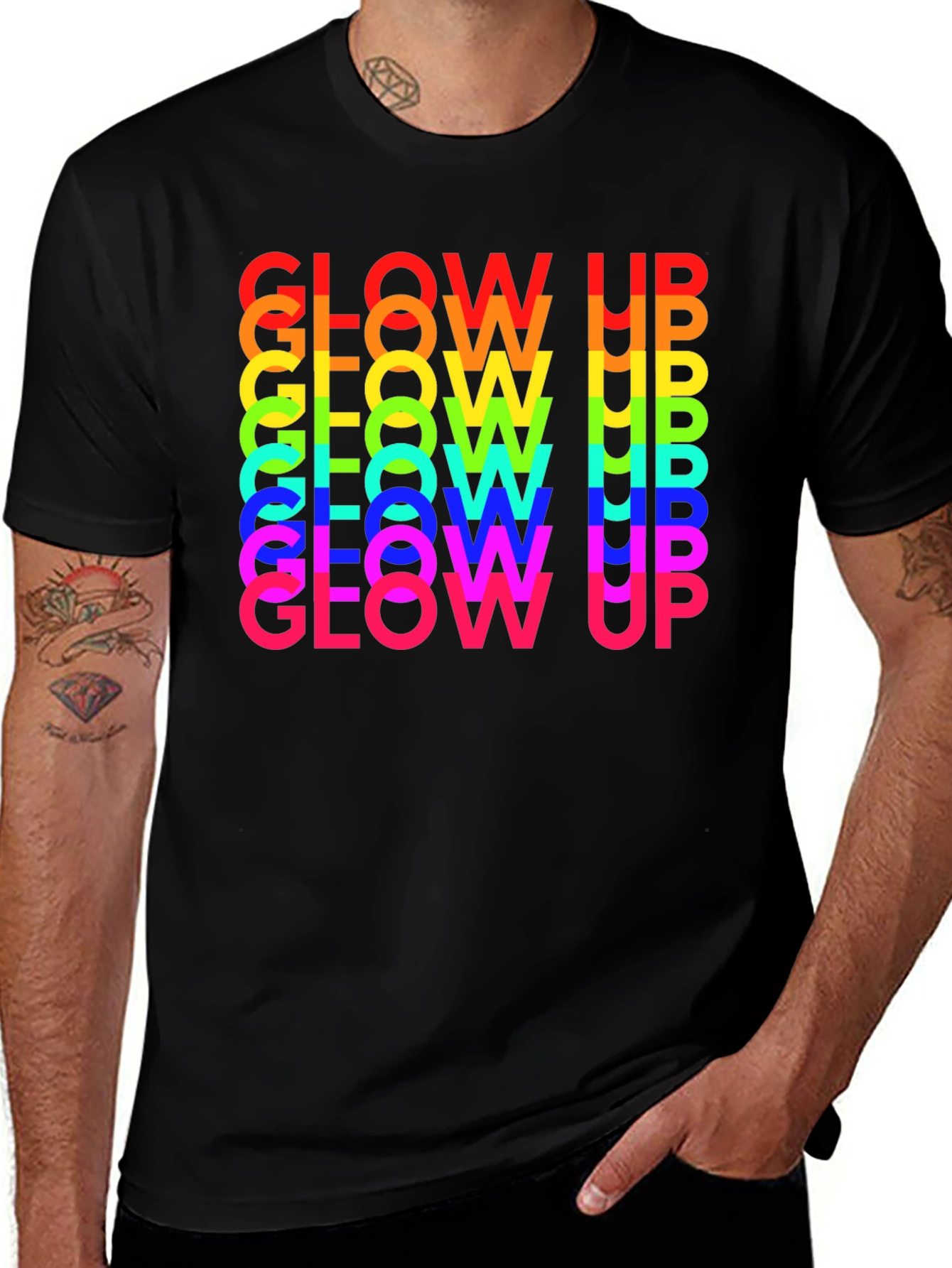 Glow Up Rainbow Text Graphic Tee - Black