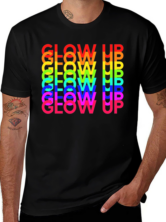 Glow Up Rainbow Text Graphic Tee - Black
