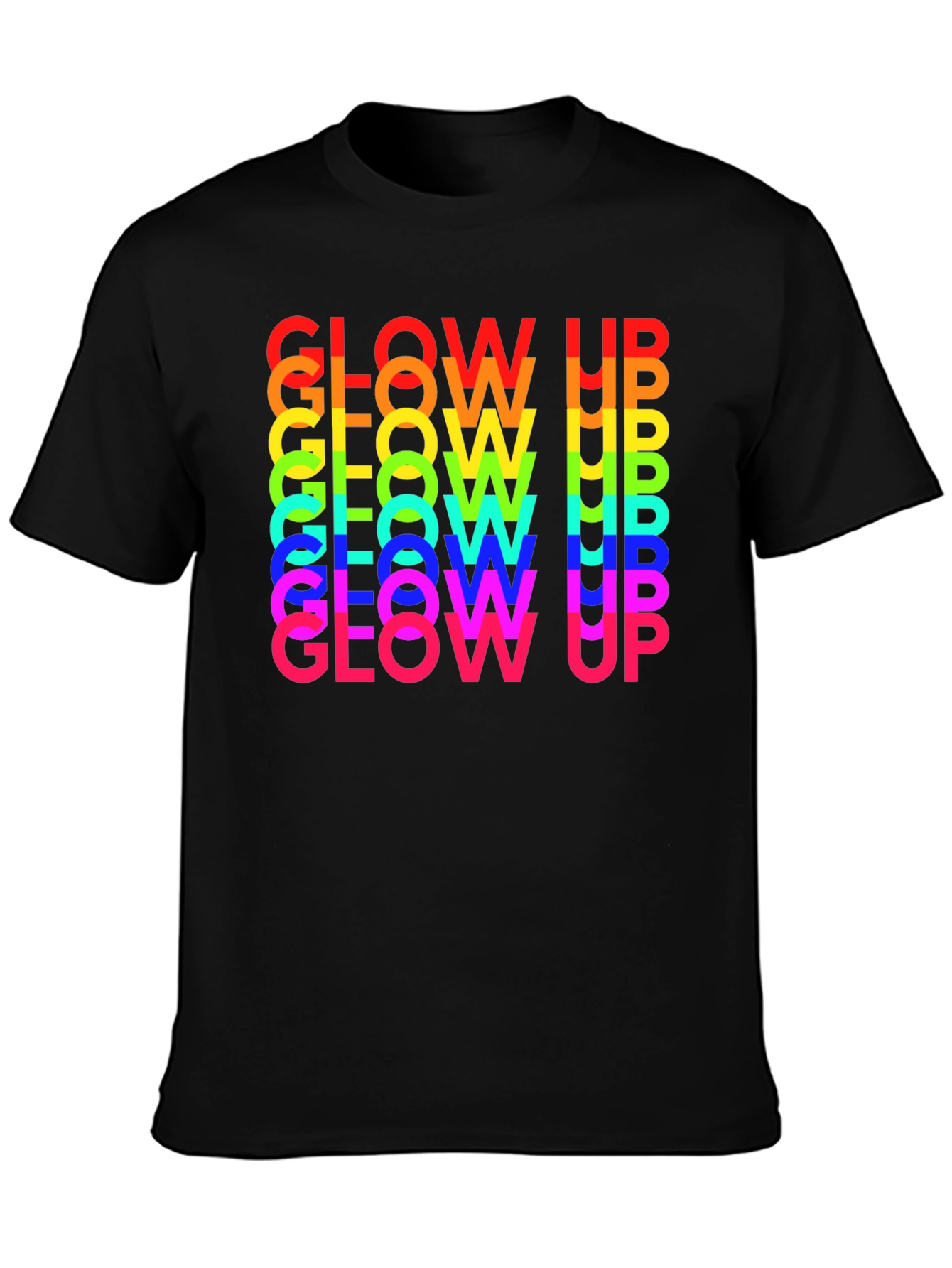 Glow Up Rainbow Text Graphic Tee - Black