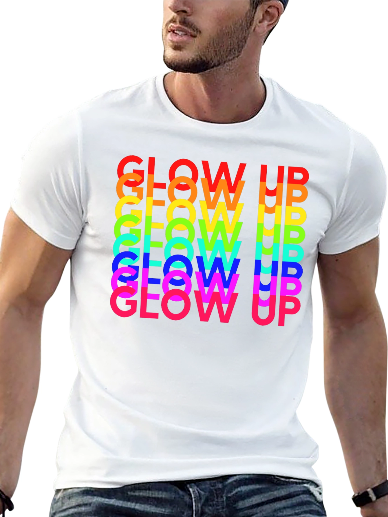 Glow Up Rainbow Text Graphic Tee - Black