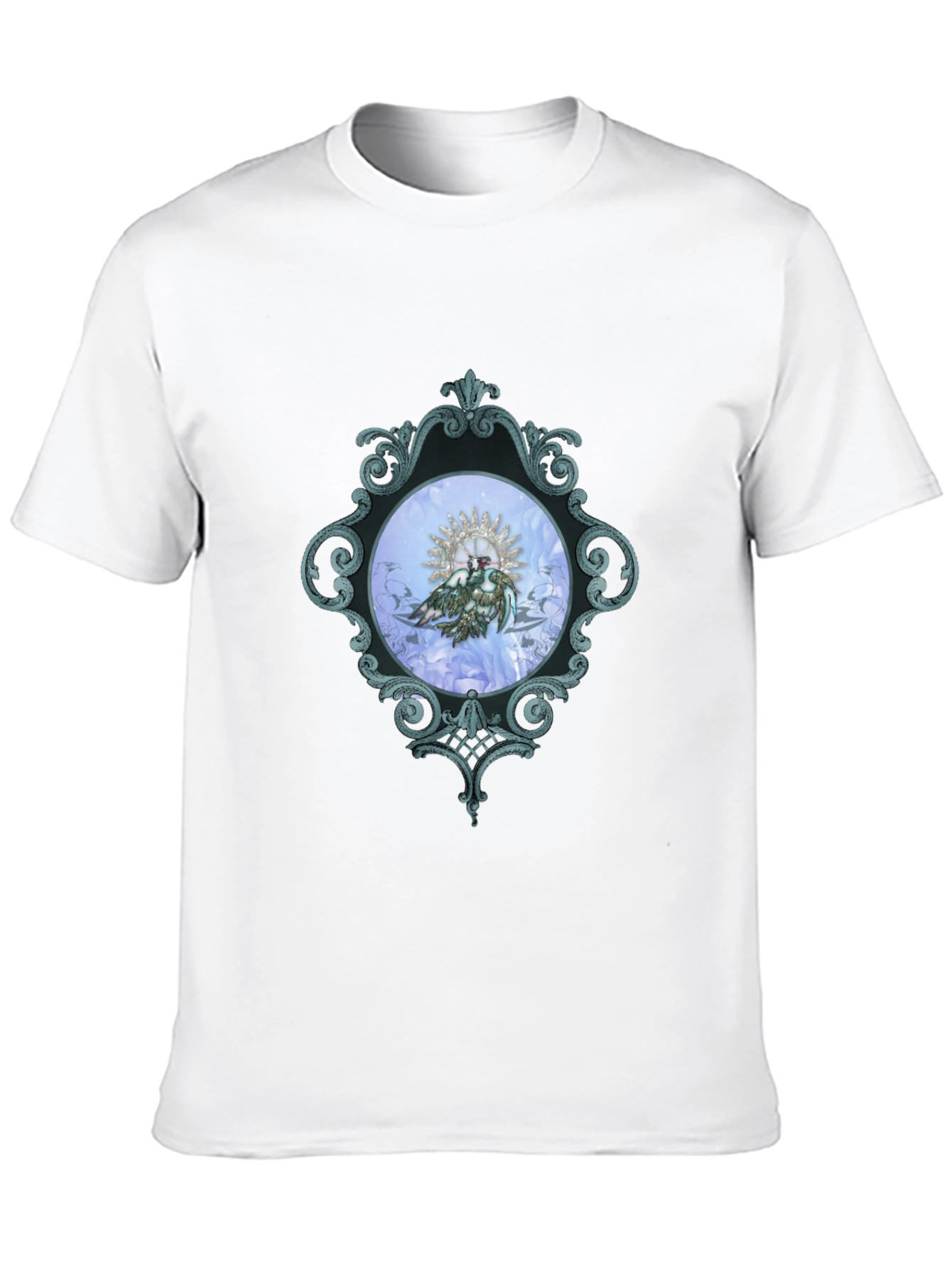 Ornate Framed Bird Graphic Black T-Shirt