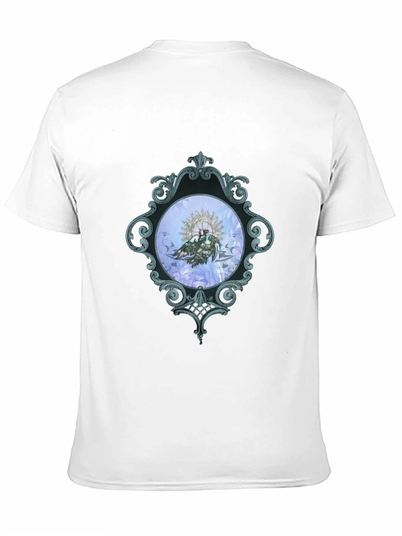 Ornate Framed Bird Graphic Black T-Shirt