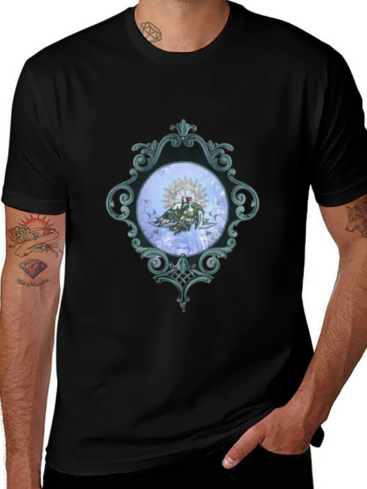 Ornate Framed Bird Graphic Black T-Shirt