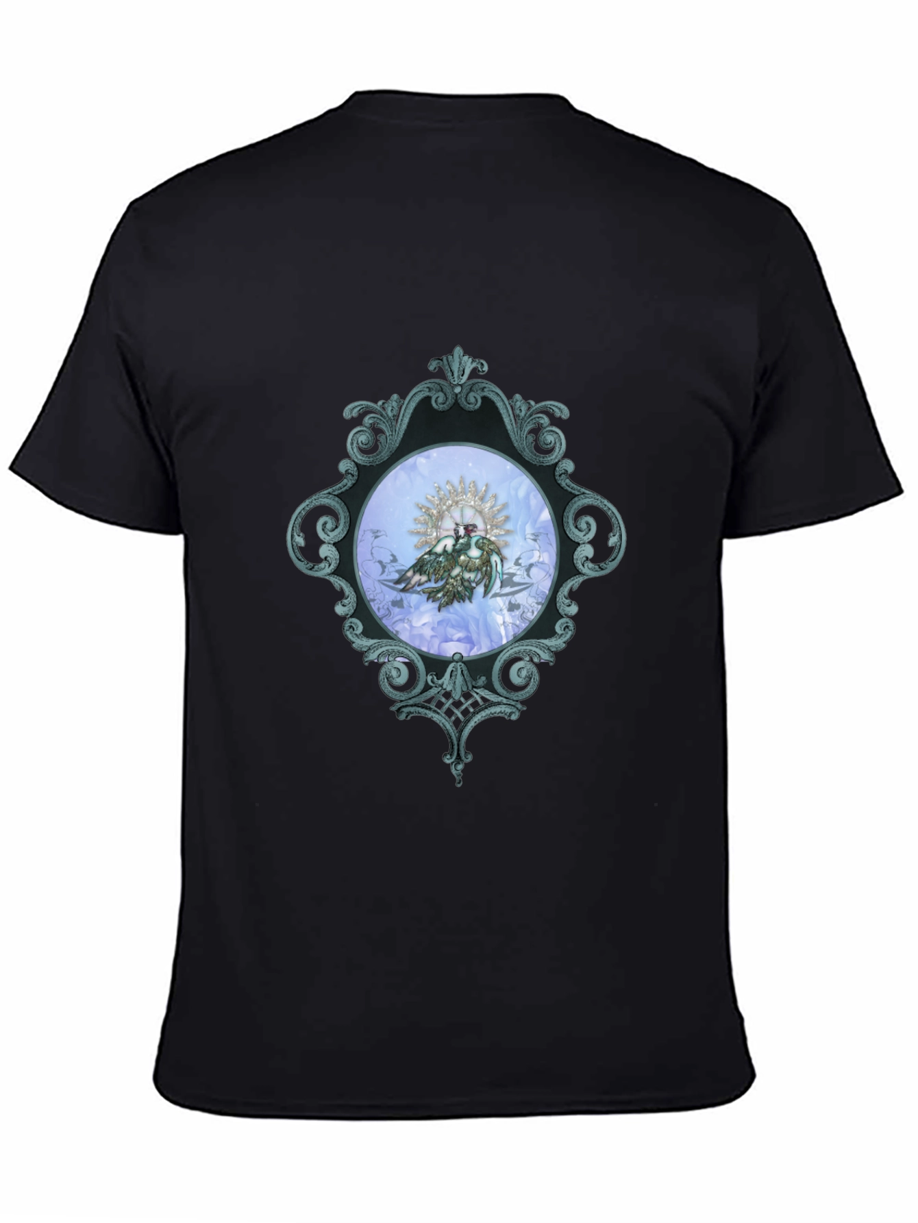 Ornate Framed Bird Graphic Black T-Shirt