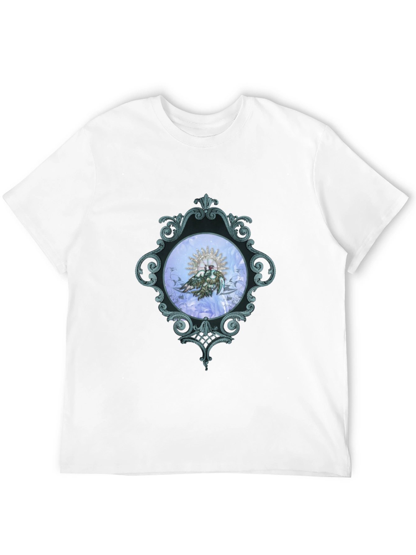 Ornate Framed Bird Graphic Black T-Shirt