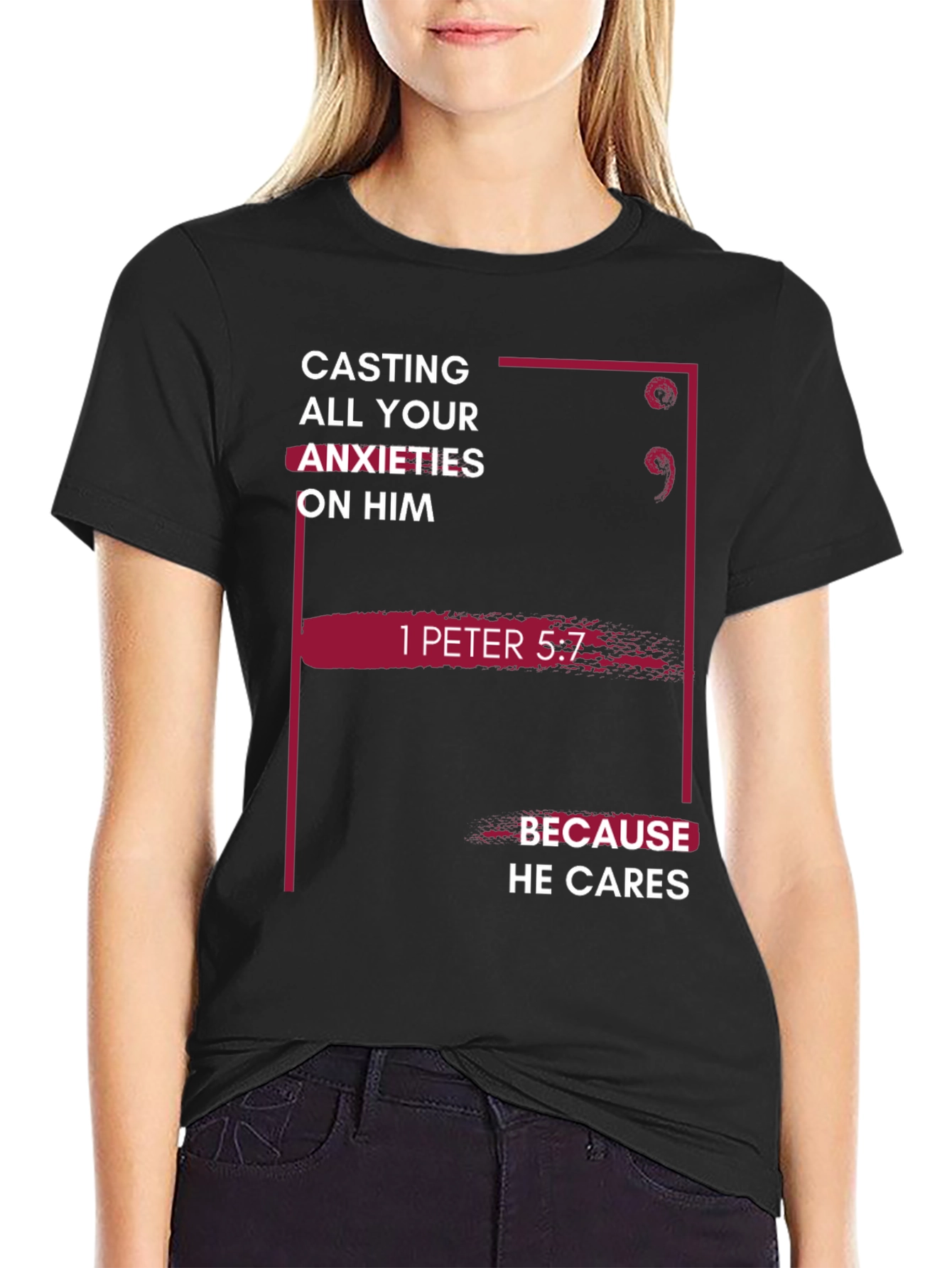 Faith-Based T-Shirt - 1 Peter 5:7 Bible Verse Tee